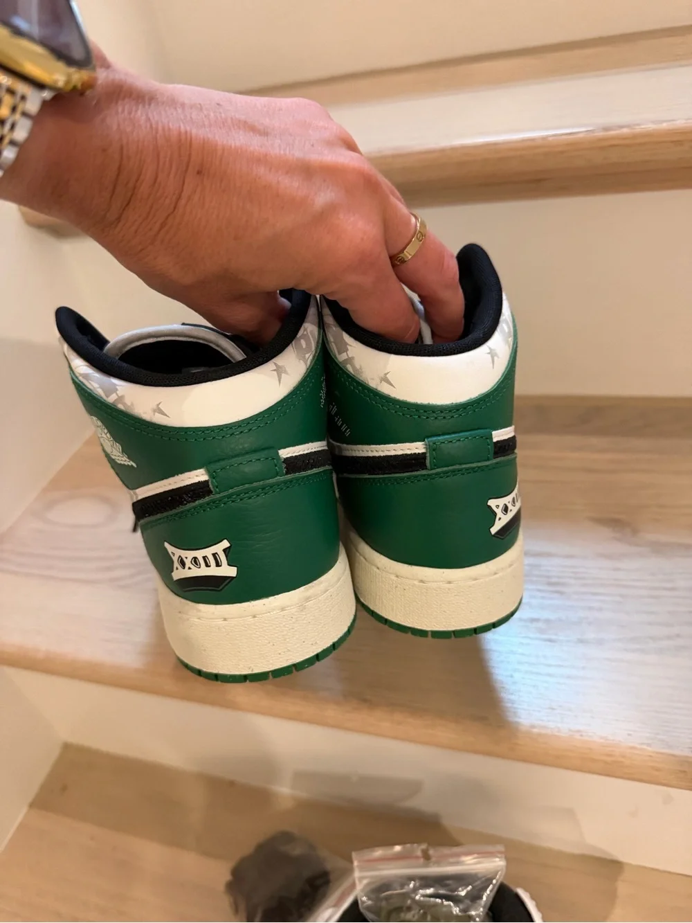 Jordan Kids Green & White Mid-Top Sneakers with Black Laces